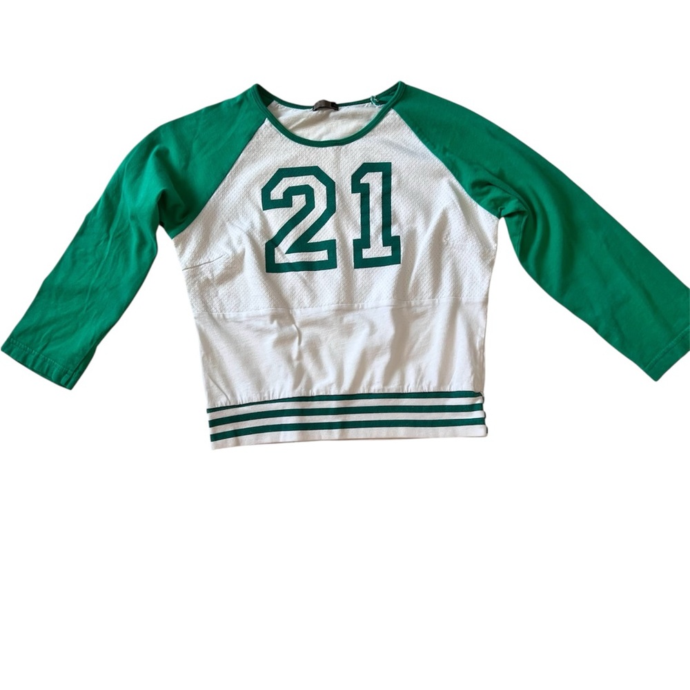 Vintage Forever 21 Green & White #21 Raglan Baseball Crop Top